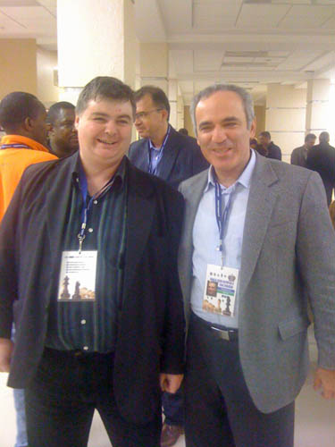 Khanty Mansiysk Olympiad - Colm Daly (left) snapped with Gary Kasparov