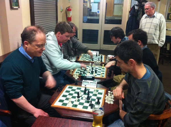 Ciaran Quinn, Elm Mount, (left) takes on Lukasz Goralski during the tournament