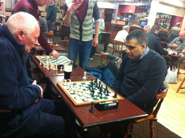Shay Scott, Malahide Chess Club, (left) runner up in his section playing the winner of the section Shahram Nicrow (Rathmines)