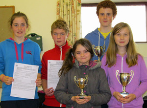 Connaught U16 Junior Championship: (R-L) 1st Eibhia Ni Mhuireagain, 2nd Jack Kelly, 3rd Ellen Murray, 6th Andrejs Kozlovs, 5th Leah Fleming