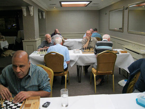 Shane Hall Memorial: foreground left Mahendra Galani (AUS), next table, left to right, John Maher (IRL), Sean Loftus (IRL), Michael Delaney (IRL), Bill Armstrong (SCO)